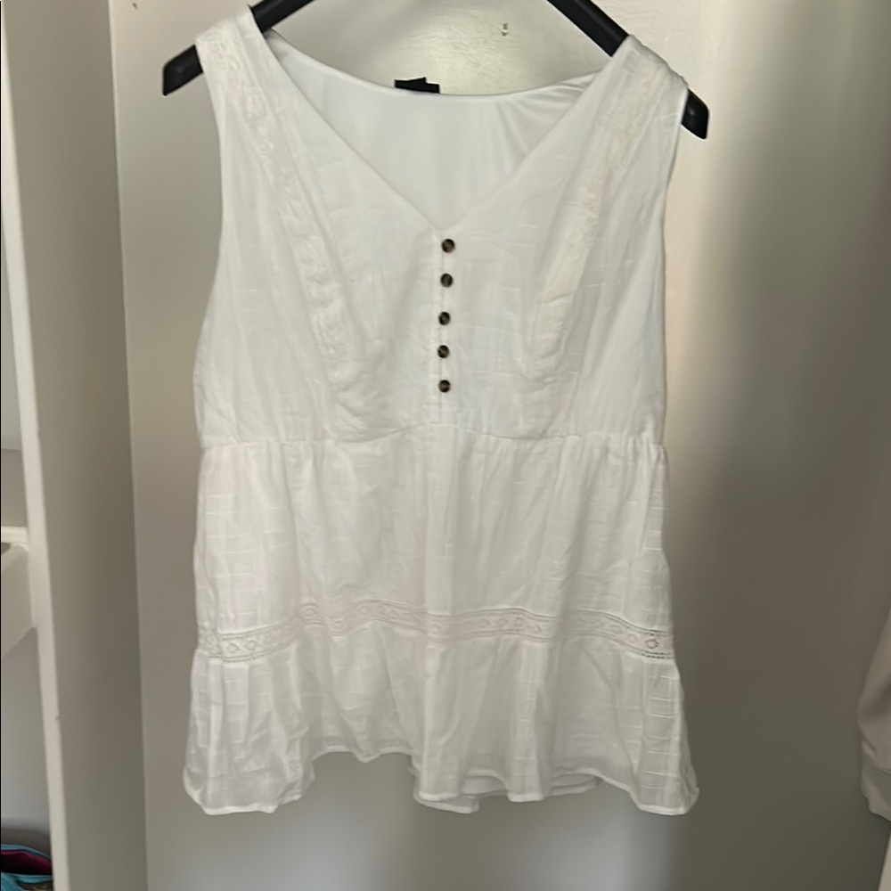 White Sleeveless Button-Down Top